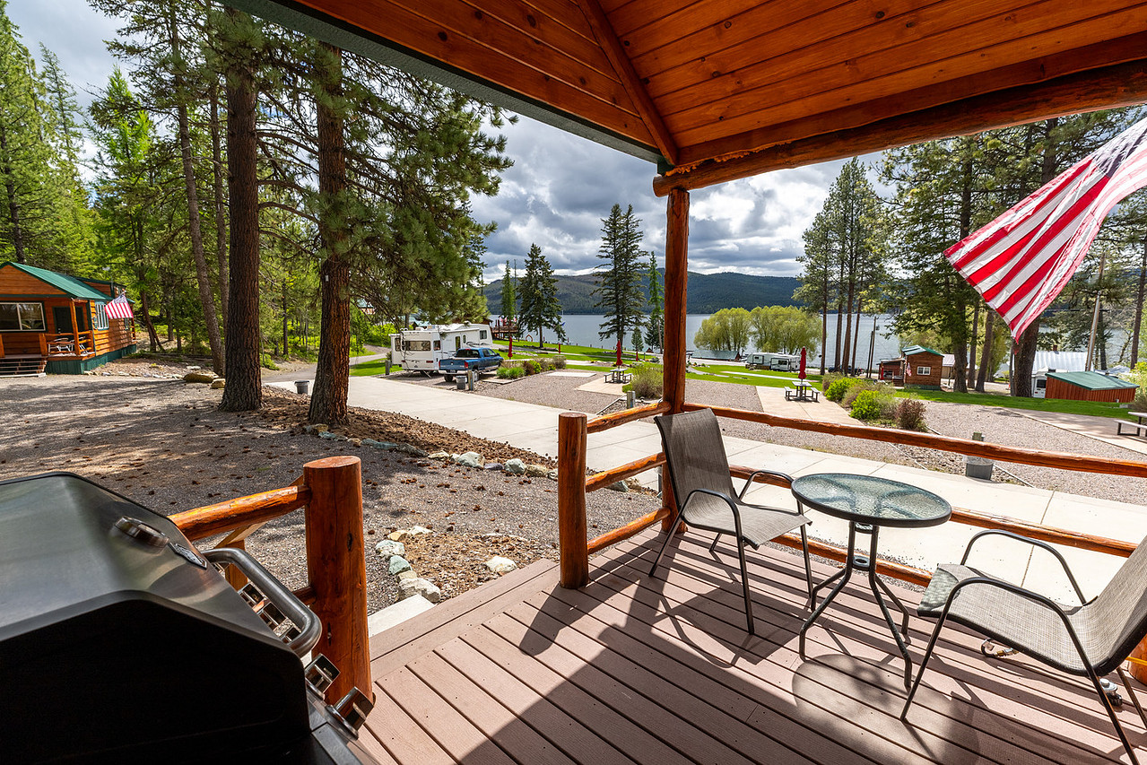 lake mary ronan lodge's eagle's nest cabin outside porch view